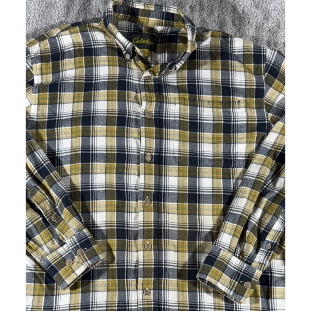Cabela's Tall Large Yellow Navy White‎ Flannel Men's